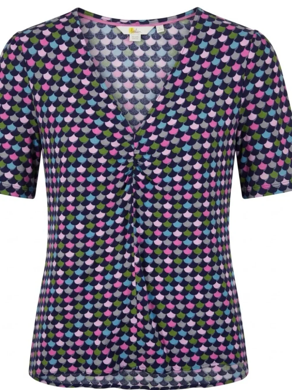 Boden Jemima Ruched Puff Sleeve Scallop Print Top US 8